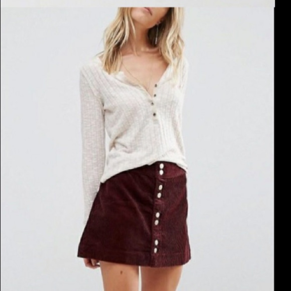 Abercrombie Burgundy Corduroy Mini Buttoned Skirt